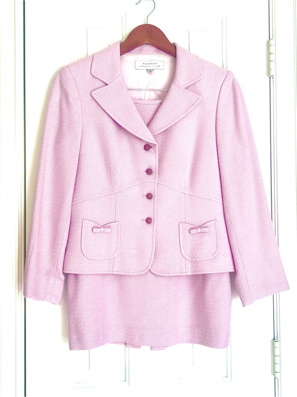 Tahari ASL Lavender Pink Tweed Skirt Set Wool blend